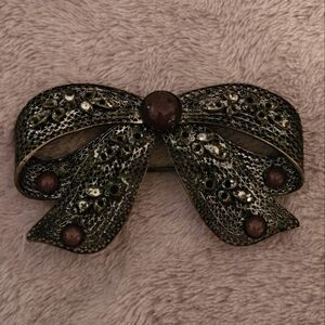 Vintage Large Bow W/Stone Brooch Made in Czechoslovakia